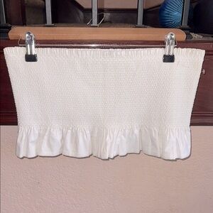 Express X Olivia Culpo Elegant White Smocked Tube Top Strapless Ruffled Crop Top